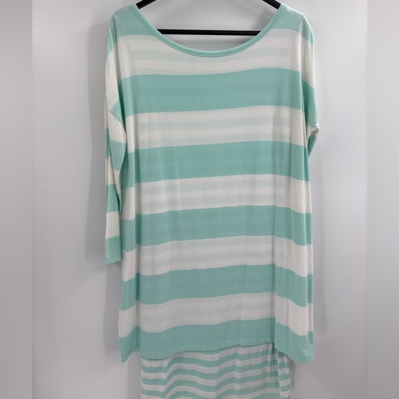 Garnet Hill Top Women’s Aqua Blue Stripe Layered Scoop Neck Beachy Boho size xs - Picture 5 of 15
